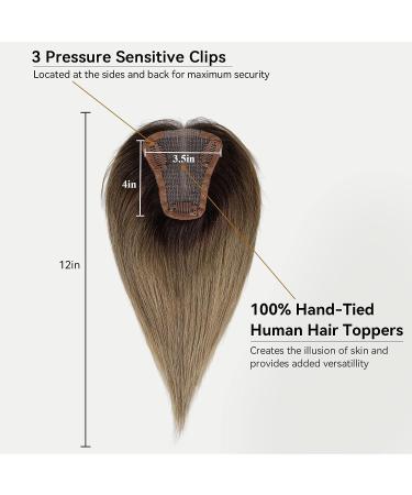 HAIRCUBE Remy Human Hair Topper for Women - 12in Ombre Ash Blonde, Swiss Lace Base, Thinning Hair Cover, Hand-Tied Hair Piece - Buy Online on GoSupps.com