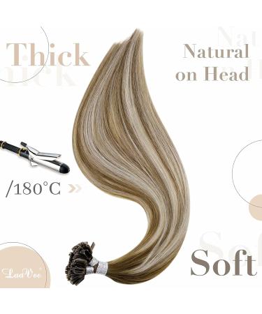 LAAVOO Real Hair Extensions - Ombre Brown & Platinum Blonde U Tip Keratin Bondings 40cm 50g #8/60/8 - Premium Quality Balayage Hair Extensions - Buy Online on GoSupps.com