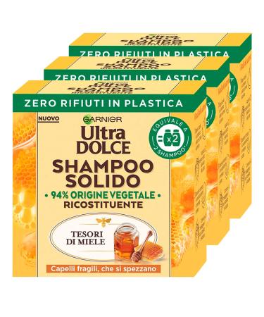 Garnier Garnier - Pack of 3 solid honey shampoos with naturally derived ingredients for brittle hair - 3 solid shampoos of 60g