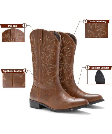 IUV Men's Western Cowboy Boots - Classic Embroidered Snip Toe Boots in Brown - Size 10 - Buy Online on GoSupps.com