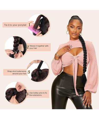 NANNAN 32 Long Black Braided Ponytail Extension | Synthetic Hair | Wrap Around Hair Braid for Women| Daily Wear Hair Piece - Buy Online on GoSupps.com