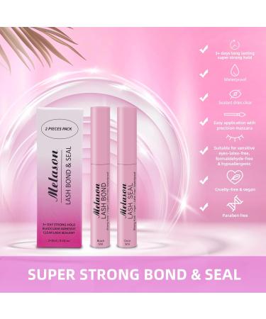 Lash Bond and Seal Kit - Waterproof Cluster Lashes Glue for DIY Extensions | 72-Hour Strong Hold Latex-Free Adhesive (2x5ml Black & Clear - Buy Online on GoSupps.com