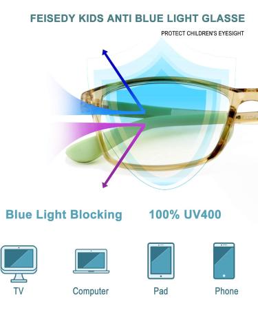 FEISEDY Kids Blue Light Blocking Glasses - Flexible Rubber Nerd Glasses for Boys & Girls (Ages 3-13) - Champagne Green B2630 - 49mm - Buy Online on GoSupps.com
