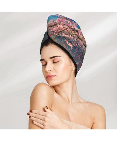 Hair Towel Wrap - Quick Drying Hair Turban with Button | Cherry Blossoms Design | International Shipping Available - Buy Online on GoSupps.com