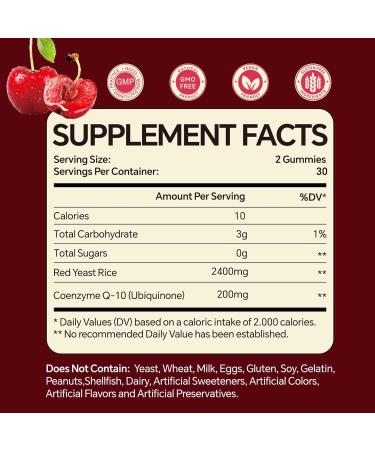 Warmbioder Red Yeast Rice with Coq10 Gummies Sugar Free Organic Red Yeast Rice for Cholesterol Lowering Supplements Enhanced with Coenzyme Q10 Support Heart Health - Buy Online on GoSupps.com