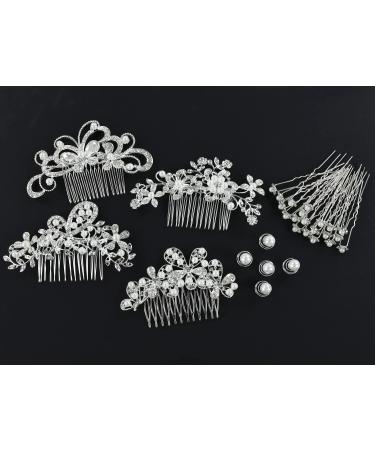 Cinaci 36 Pack Sparkly Silver Rhinestone Pearl Wedding Hair Combs and Clips Set - Bridal Accessories for Women, Brides, Bridesmaids - Buy Online on GoSupps.com