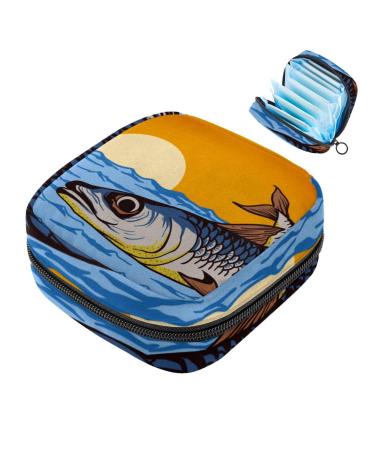 Storage bags for women's bandages sardine fish sunset beach wave background portable menstrual pad bag panty liners tampons women's bandages storage holder for women multicolored 06