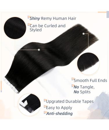 RUNATURE 14 Inch Black Tape in Human Hair Extensions Remy - 40g Straight #1B - Buy Online on GoSupps.com