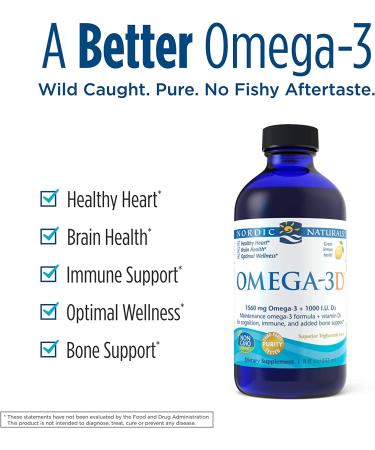 Nordic Naturals Omega-3D Lemon 8 fl oz - Pure Omega-3 Supplement for Heart & Brain Health - Buy Online on GoSupps.com