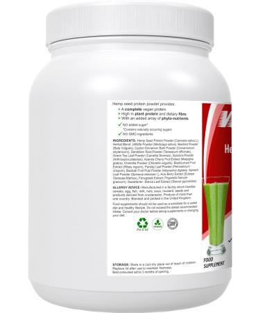 Hemp Protein Powder Organic with Probiotics Prebiotiocs and Superfoods - 100% Unflavoured Pure Complete Vegan Protein for Muscle Growth Energy & Nutrition - 1lb Jar Made in the UK - Buy Online on GoSupps.com