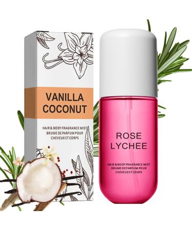 Vanilla Coconut Perfume Vanilla Skin Perfume Vanilla Coconut Body Spray Vanilla Skin Body Mist for Women Hair Perfume for Women Long Lasting Hair and Body Mist Perfume (ROSE LYCHEE)