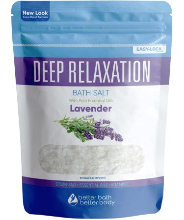 Deep Relaxation Bath Salt 32 Ounces Epsom Salt with Natural Lavender Essential Oil Plus Vitamin C in BPA Free Pouch with Easy Press-Lock Seal 2 Pound (Pack of 1)
