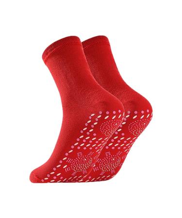 Self Heating Socks Magnetic Socks Heated Socks Elastic Comfort Winter Warm Cotton Socks for Men Women Outdoor Tourmaline Self-Heating Therapy Magnetic Socks (Red)