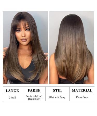 Buy Testar 24 Brown Wig with Bangs - Long Straight Dark Brown Wigs for Women | Natural Art Hair for Daily Wear Parties & Cosplay - Buy Online on GoSupps.com