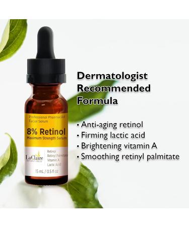 LaClaire Retinol Complex Face Serum 15ml - Anti-Aging & Brightening Neck/Facial Serum with Lactic Acid, Vitamin A & Retinyl Palmitate - Firm, Smooth & Nourish Skin - Anti Wrinkle Formula (Pack of 1) - Buy Online on GoSupps.com