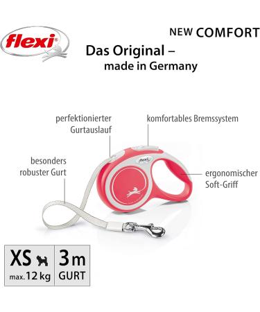 Flexi Retractable Leash New Comfort - Red XS 3m | Small Blue Leash for Dogs - International Shipping Available - Buy Online on GoSupps.com