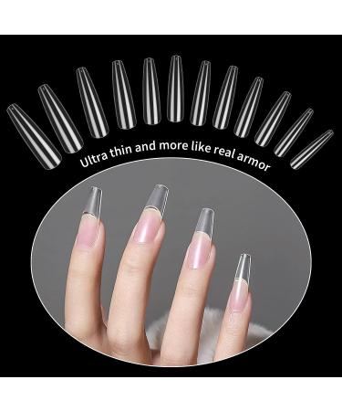 240 Pcs Clear Full Cover Trapezoidal Coffin Nail Tips - False Ballerina French Acrylic Extension for Salon and Home DIY Nail Art - Buy Online on GoSupps.com