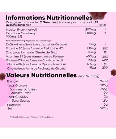Myo Inositol D Chiro Inositol Gummies + Acide Folique Zinc Vitamine B6 D3 B12 Chrome Canneberge 90 Gommes Vegan - Selon l'EFSA la Vitamine B6 Contribue la R gulation de l'Activit Hormonale - Buy Online on GoSupps.com