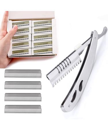 Razor Blades Single Edge for Men Eyebrow Razor Straight Razor Razor for Women Single Edge Razor Blade Razor Blades Scraper Blades Unisex Flat Razor Blade (100 pieces + 1 tool holders)