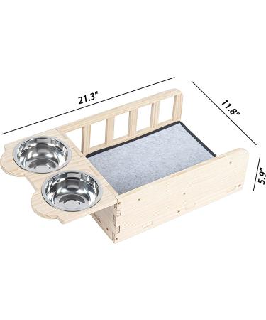 Yiotl Wall Mounted Wood Cat Shelf Bed with Two Bowls - Indoor Cat Feeder Shelf & Playing Platform | Cat Perch Bed with Mat - Buy Online on GoSupps.com