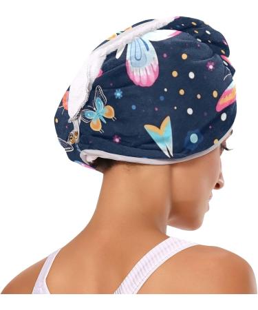 Rainbow Butterfly Dark Blue Hair Towel 2 Pack - Super Absorbent Quick Dry Hair Turbans for Women & Girls | Perfect Hair Drying Solution - Buy Online on GoSupps.com
