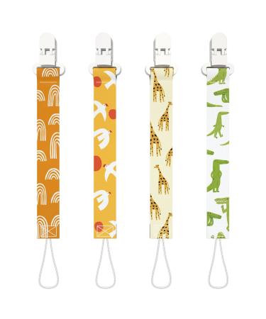 Freebear Pacifier Clip for Boys and Girls 4-Pack Pacifier Holder Binky Clips Pacifier Leash Gift for Newborns(Sunrise)
