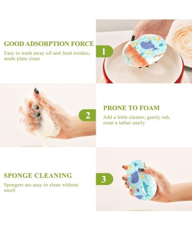 3-Pack Cleaning Kitchen Sponges Oval Cute Cartoon Sea Animals Kitchen Cellulose Dishwashing Wood Pulp Cotton - Buy Online on GoSupps.com
