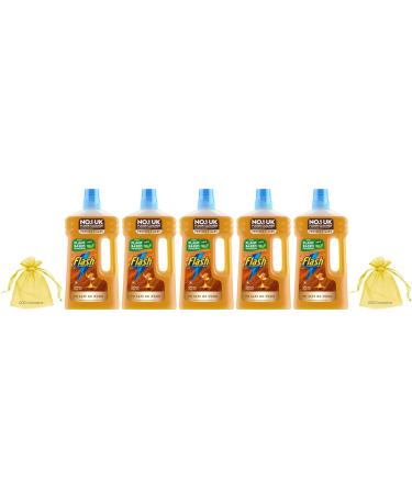 Flash All Purpose Wood Floor Cleaner with Almond Oil Mandarin & Cedarwood Scent 5 Bottles Pack + Our Gift for You: Organza Small Bag
