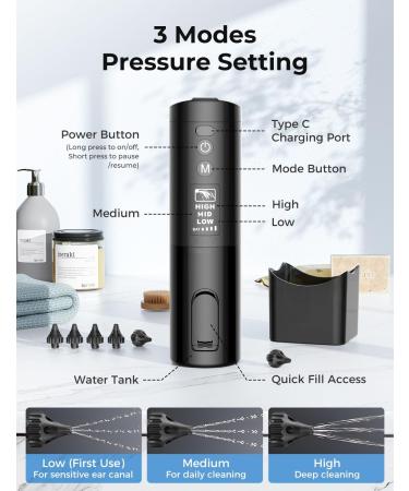 Electric Ear Wax Removal Kit - 6 Reusable Tips LED Display Waterproof & Safe Ear Cleaner Effective Ear Cleaning Solution - Buy Online on GoSupps.com
