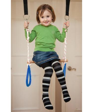DreamGYM Wooden Trapeze Swing Bar with Blue Gym Rings - Perfect for Obstacle Courses, Doorway Swings, Playgrounds & Swing Sets - Buy Online on GoSupps.com