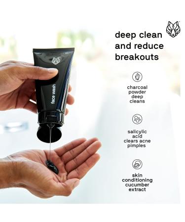Black Wolf 5-Piece Men's Facial Skincare Gift Set - Face Wash Scrub Moisturizer Eye Gel & Toiletry Bag - Charcoal & Salicylic Acid for All Skin Types - Buy Online on GoSupps.com