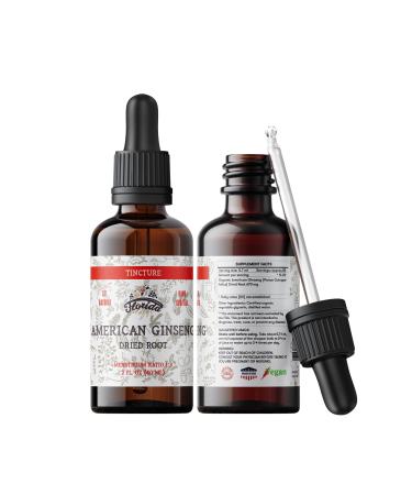 FLORIDA HERBS American Ginseng Tincture Extract Organic American Ginseng (Panax Quinquefolius) Dried Root Supplement Non-GMO in Cold-Pressed Organic Vegetable Glycerin 700 mg 2 oz (60 ml) 2 Ounce