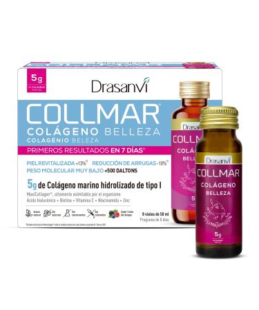 Drasanvi Collmar Liquid Collagen Drinking Collagen Hydrolyzed Collagen Wrinkle Reduction Revitalized Skin Marine Collagen Hyauronic Acid + Vit C 8 Shots 50ml DRASANVI