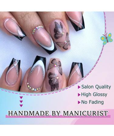 Medium Length Coffin Nude Butterfly Glitter Press on Nails - 24Pcs/Set - Buy Online on GoSupps.com