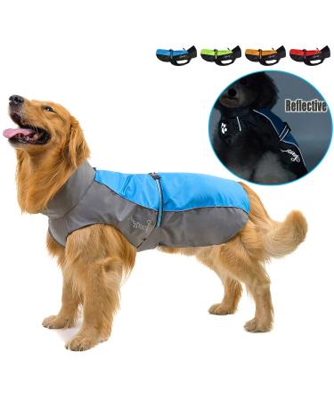 Ranphy dog rain coat waterproof for medium and large dogs reflective rain cover breathable with abdominal protection dachshund labrador dog jacket ultra -light safe dog cladding blue 3xl (chest size: 65cm) blue and gray