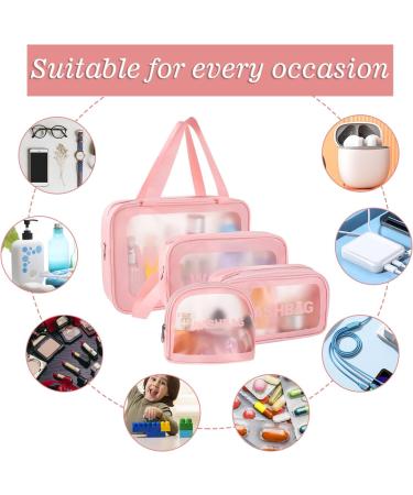 4 Pcs Waterproof Clear Toiletry Bags Set for Women - Pink Cosmetic Makeup Travel Bags - Buy Online on GoSupps.com