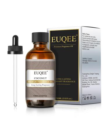 EUQEE Coconut Fragrance Oil 60ml Coconut Essential Oil Aromatherapy Fragrance Oils Fragrance Essential Oils for Diffusers for Home DIY Candle Making Coconut 60.00 ml (Pack of 1)