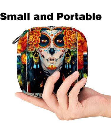 Shop Day of the Dead Sugar Skull Girl Portable Sanitary Napkin Bag | Menstrual Cup Holders for Women & Teens - Buy Online on GoSupps.com