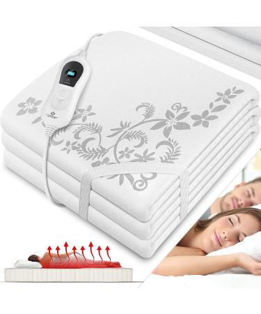 Kesser heat under bed 150x80cm with automatic switch -off remote control |Heating blanket with 3 temperature levels |Heat bed pad for the bed mattress heating |Heat ceiling made of soft fleece heating cushion 150x80cm white - with pattern