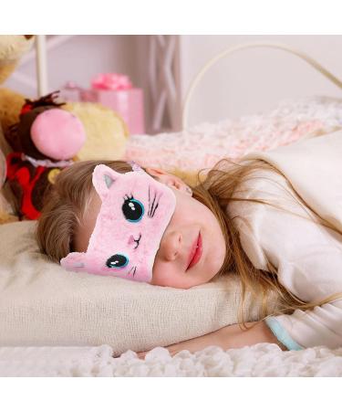 Sleep Mask for Children - 2-Pack Soft Plush Eye Covers | Cute Animal Designs for Girls & Boys | Pink & White Cat | Travel Nap & Party Accessories - Buy Online on GoSupps.com