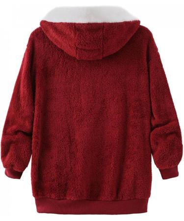 Ronony Women's Plush Jacket | Cozy Teddy Bear Fleece Coat for Teens | Zip-Up Winter Hoodie in Red - Buy Online on GoSupps.com
