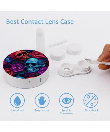 Psychedelic Skulls & Roses Contact Lens Travel Kit | Portable Cute Contact Lens Box with Mirror for Daily Outdoor Use - Buy Online on GoSupps.com