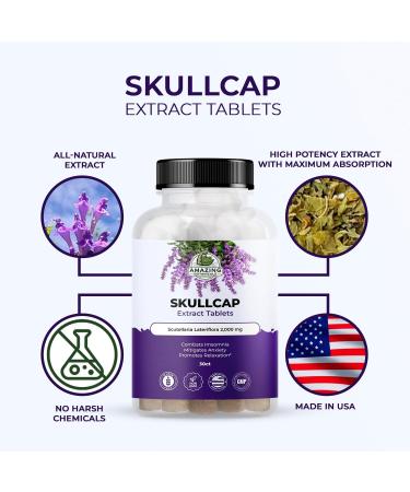Amazing Botanicals Skullcap 10X Extract Tablets 2,000 mg - High Potency Herbal Supplement for Relaxation and Wellness - 30 Tablets - Buy Online on GoSupps.com