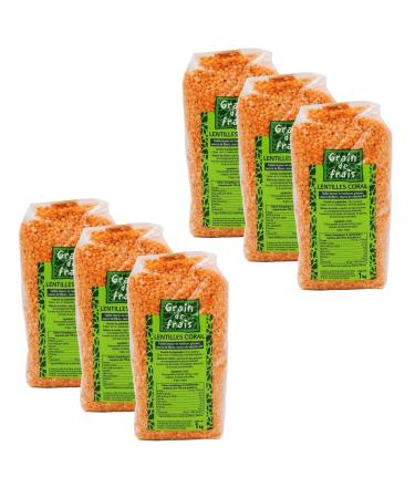 Grain de Frais Lot of 6 Red Lentils - Fresh Grain - 1kg pack