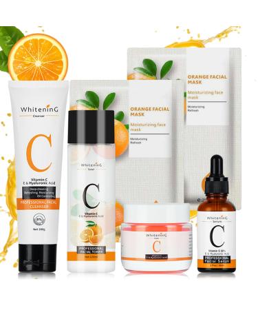 Vitamin C Skincare Gifts Set for Teenage Girls Skin Care Sets & Kits Womens Gift Sets with Cleanser-Toner-Cream-Serum-Mask Beauty Pamper Gifts for Women Gift Set for Firming&Control Oil Skincare