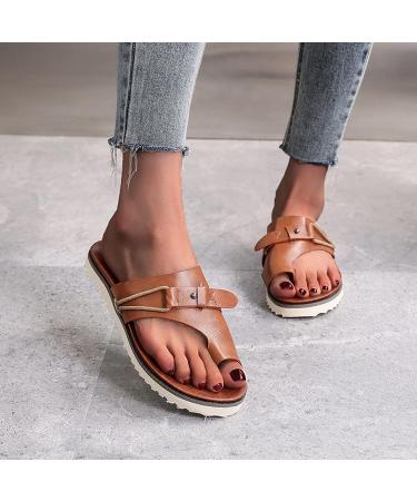 Evzosrz Women's Orthopedic Ring Toe Sandals - Brown, Size 9 | Casual Summer Beach Retro Orthotic Slides - Buy Online on GoSupps.com
