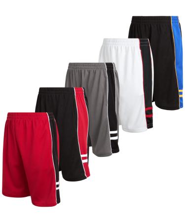 Mad Game Boys' 5 Pack Shorts Mesh Active Performance Basketball Shorts with Pockets (Size: 8-18) Black/White/Red/Charcoal 8-10