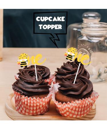 18pcs Honey Bee One Dessert Cupcake Topper Bumble Bee Garden Theme Decor Supplies Baby Shower Gender Reveal Announcement Happy Birthday Party Decorations Gold Glitter - Buy Online on GoSupps.com