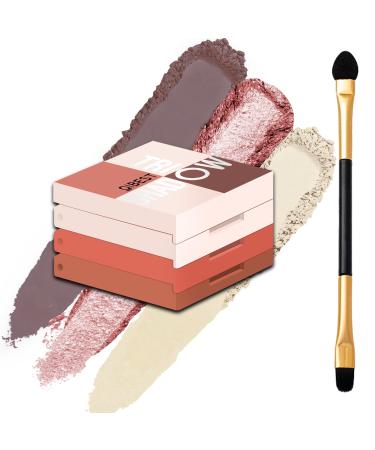 Mini Eyeshadow Palette Trio Matte Brown Eye Shadow Makeup Nude Stacked Shimmer Neutral Pigmented Long Lasting Daily Use Ultra-Blendable with Brush Travel for Women and Girls-Pink Shades