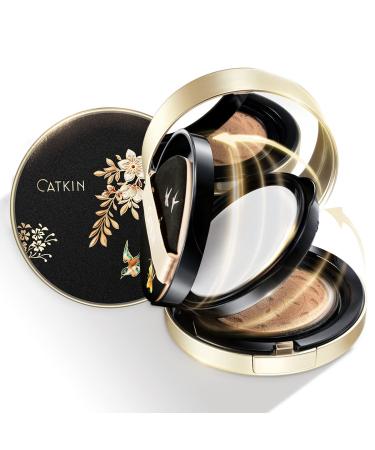 CATKIN 2-IN-1 Cushion Foundation with Pressed Powder Waterproof Full Coverage Foundation Lightweight Pressed Setting Powder SUMMER PALACE Collection C02